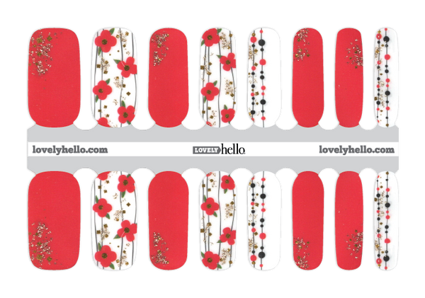 Red Floral Glam Nail Wraps