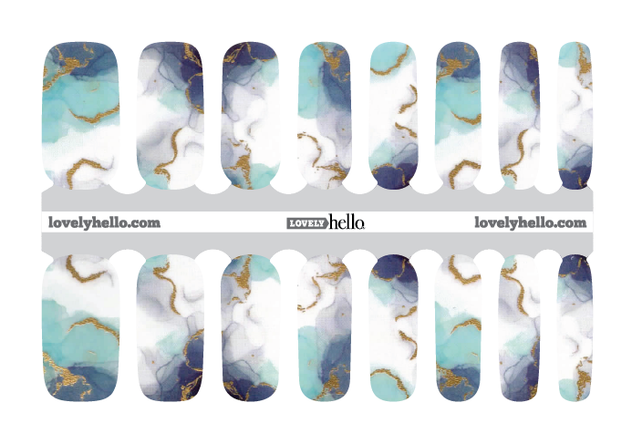 Gold Lined Aquamarine Nail Wraps