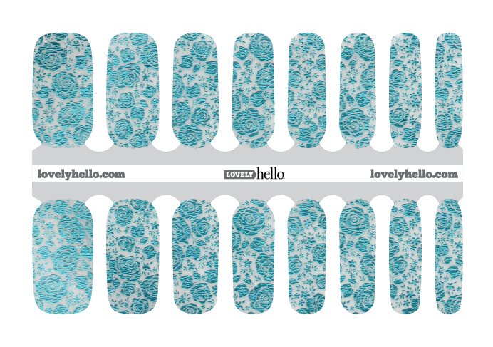 Teal Metallic Floral Nail Wraps