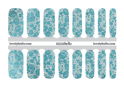 Teal Metallic Floral Nail Wraps