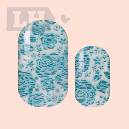 Teal Metallic Floral Nail Wraps