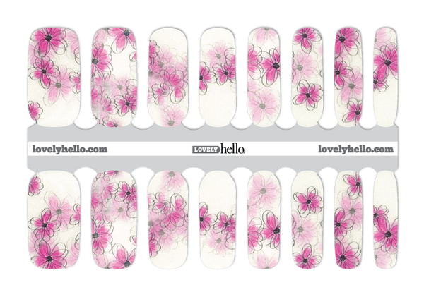 Pink Flower Doodle Nail Wrap