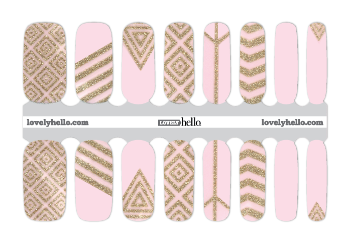 Pink Glittery Gold Aztec Nail Wraps