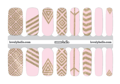 Pink Glittery Gold Aztec Nail Wraps