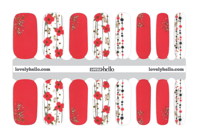 Red Floral Glam Nail Wraps