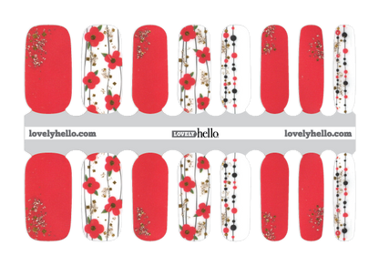 Red Floral Glam Nail Wraps