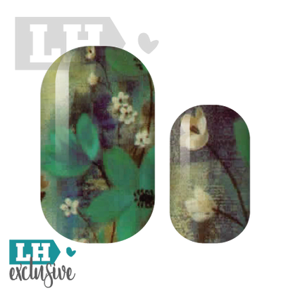 Painted Teal Floral Nail Wraps