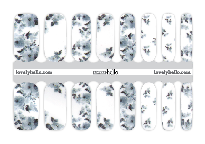 Navy Watercolor Floral Nail Wraps